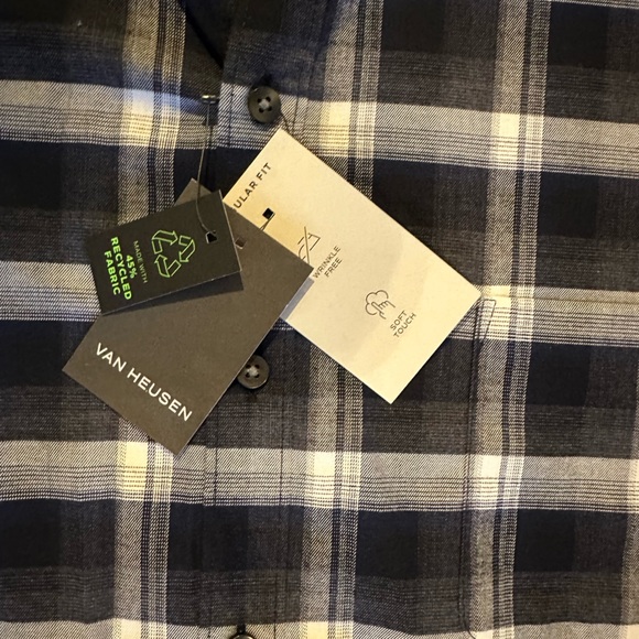 🙌🤟💟💚💖HP Van Heusen Navy and White Plaid Men’s Shirt - Picture 5 of 11